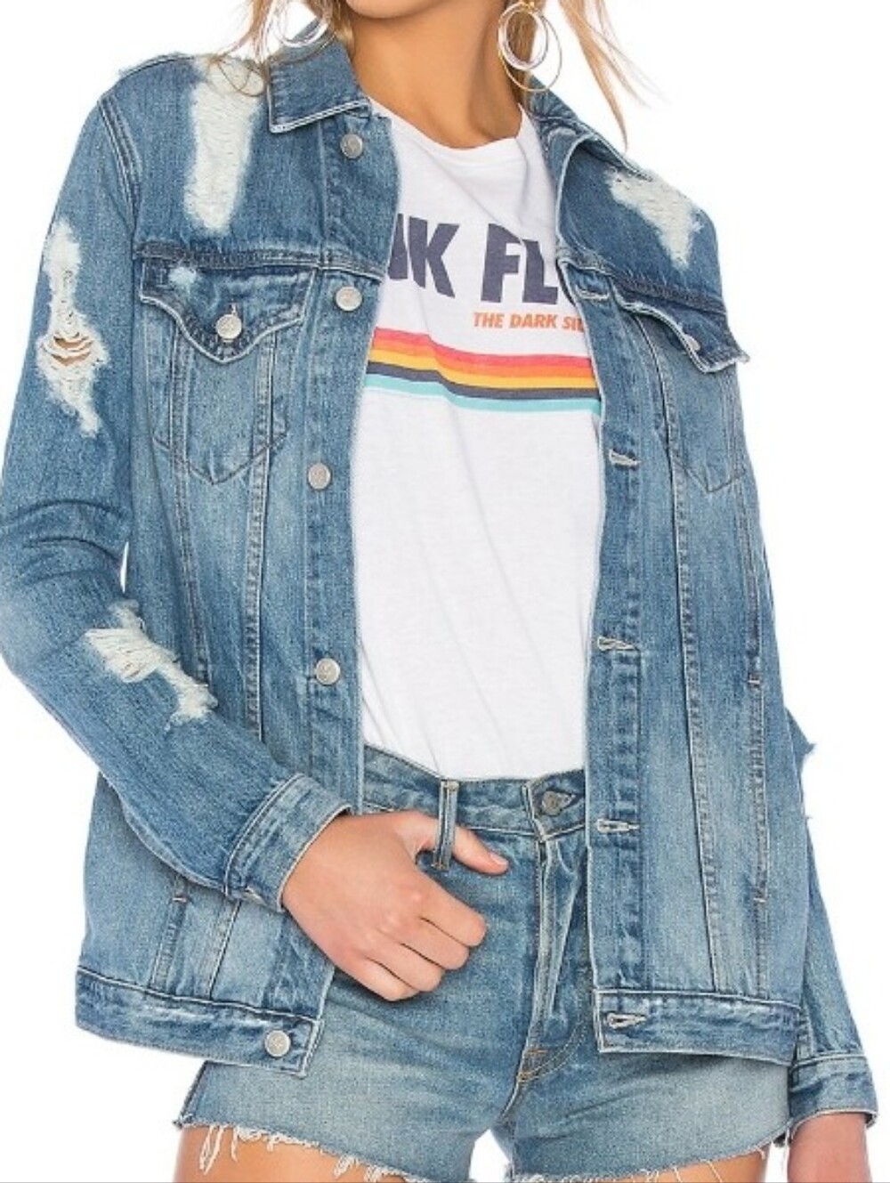 Lovers + Friends  James Light Blue Distressed Denim Jacket  size Xs